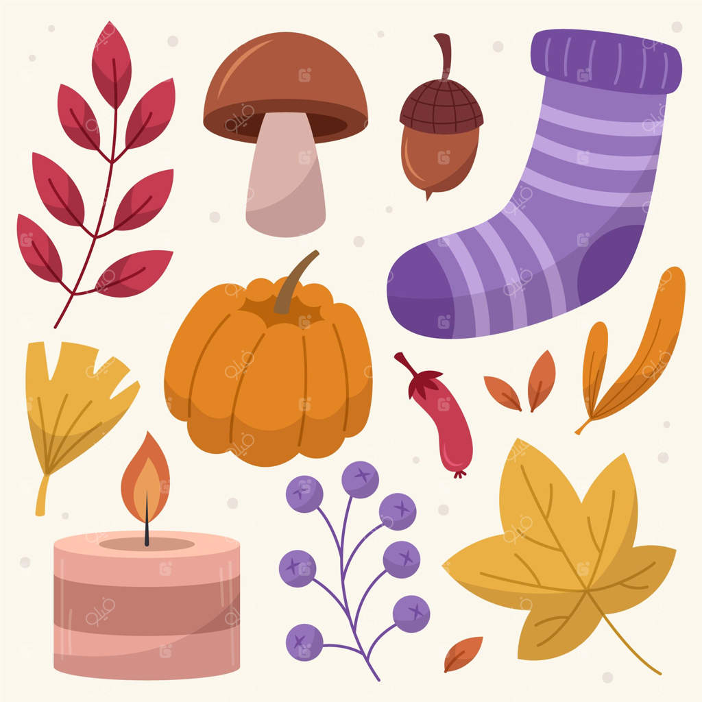 مجموعه عناصر پاییزی دست‌کشیده و فلت