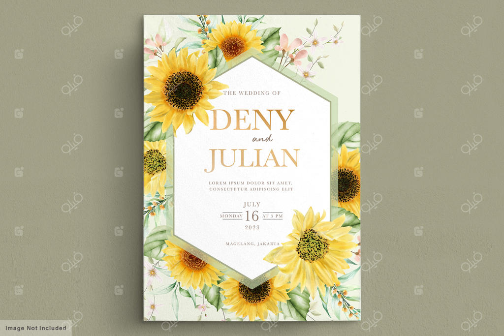 مجموعه کارت دعوت گل آفتابگردان با آب‌رنگ