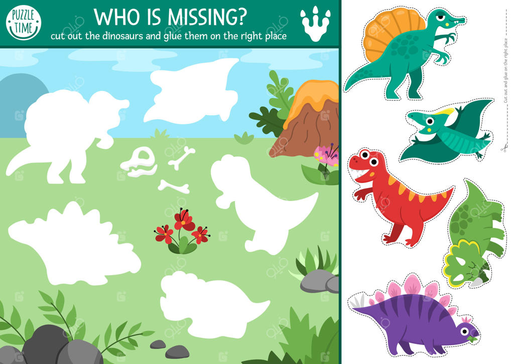 وکتور حرفه‌ای بازی پازل دایناسوری سرگرم‌کننده برای کودکان