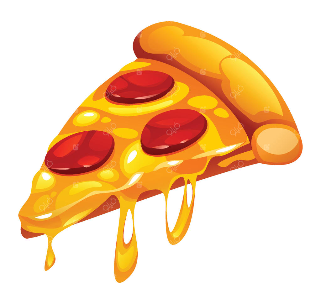 تصویر کارتونی یک برش پیتزا پپرونی با پنیر آب‌شده و ورقه‌های پپرونی روی پس‌زمینه سفید