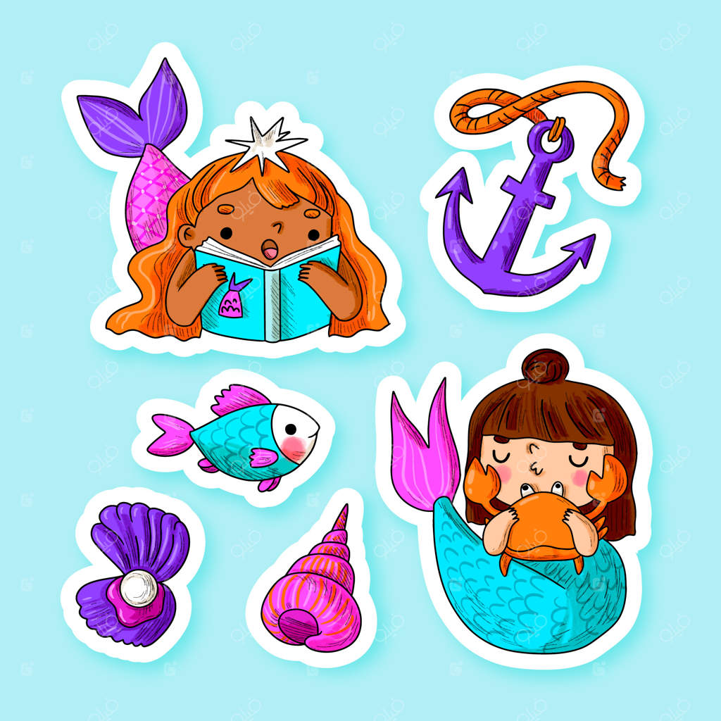 پری دریایی نقاشی شده با دست