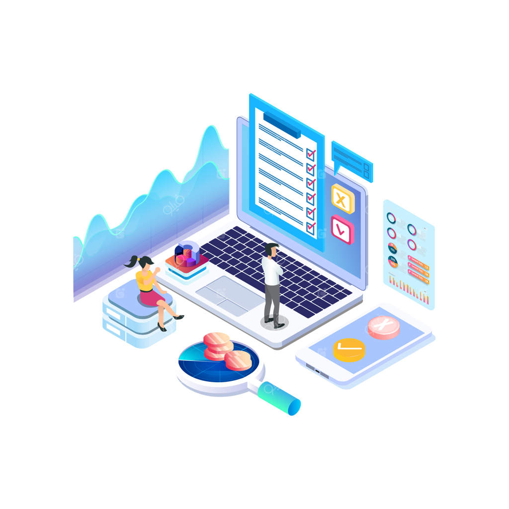 مفهوم نظرسنجی آنلاین مدرن با طراحی ایزومتریک و شخصیت‌ها