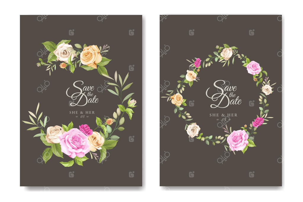 قالب کارت دعوت عروسی با طرح گل‌های زیبا