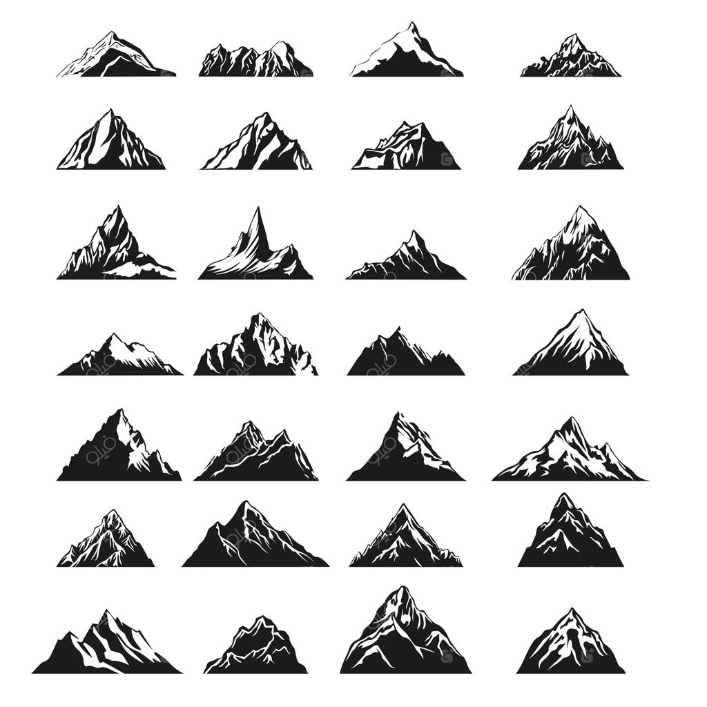 مجموعه وکتور سیلوئت‌های کوه سیاه و سفید