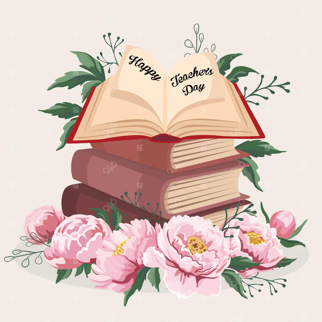 جشن روز معلم با هنر زیبای کتاب و گل وکتور حرفه‌ای