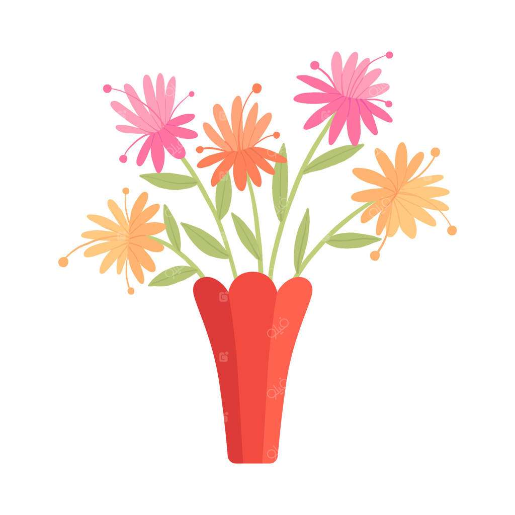 گل های زیبای باغ در گلدان قرمز، دسته گل هایی برای تزیین داخلی