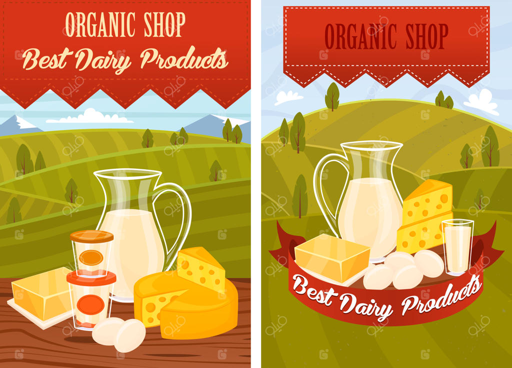 محصولات لبنی روی میز چوبی