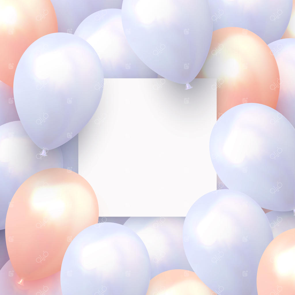 زمینه با بادکنک‌ها: قالب بنر با کادر سفید. طراحی جشن واقع‌گرایانه با بادکنک‌های ملایم در رنگ‌های پاستلی. تصویرسازی وکتور