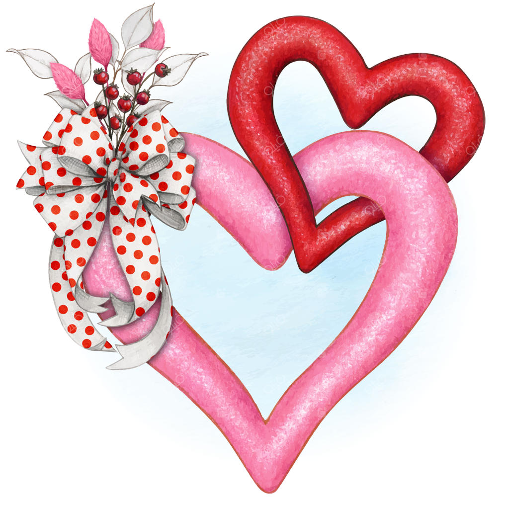 قلب‌های زینتی آبرنگی بهم متصل با پاپیون