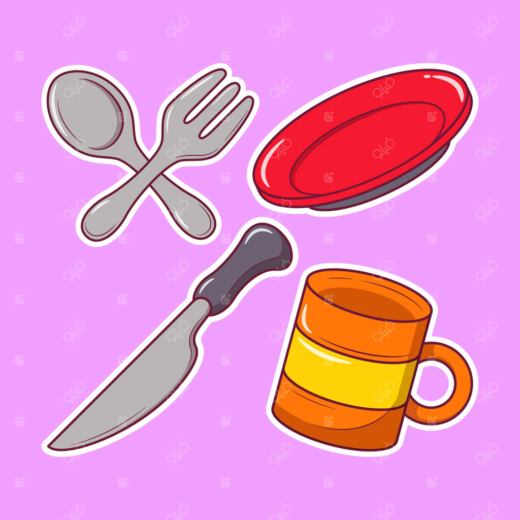 آیکون کارتونی آشپزخانه: برچسب نقاشی و رنگ‌آمیزی دودل