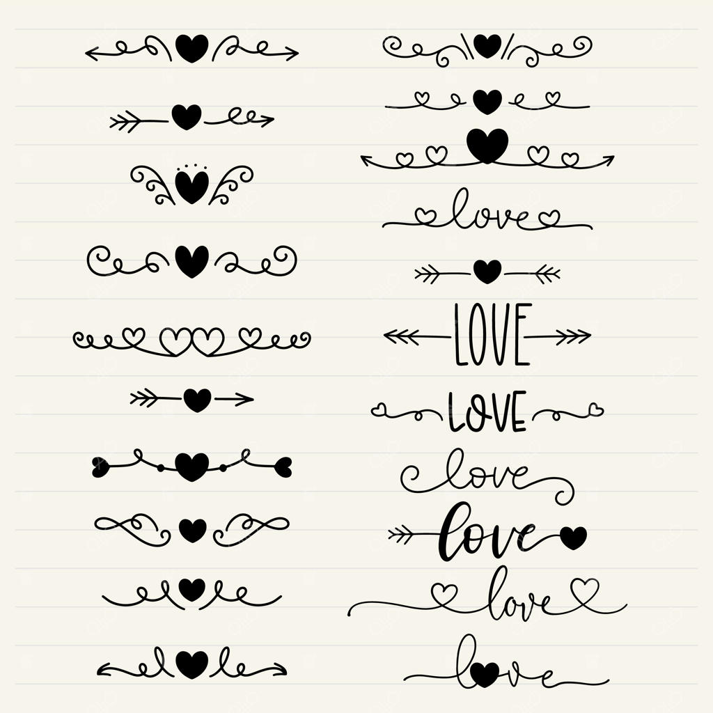 مجموعه وکتور جداکننده‌های طرح قلب و تیر با تم عاشقانه