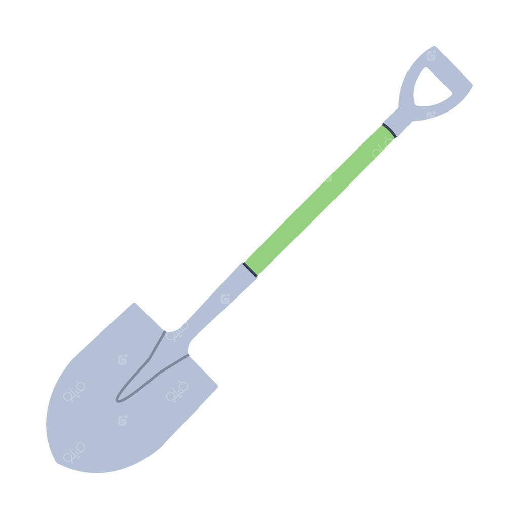 بیل باغبانی دسته‌بلند: ابزاری برای باغبانی. عنصر گرافیکی تخت مناسب برای طراحی‌های بهاری و تابستانی.