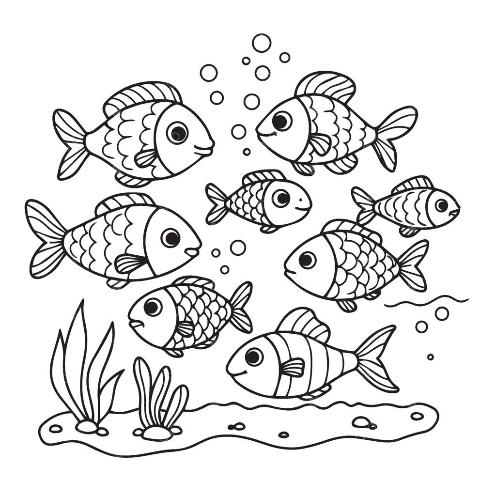 مجموعه طراحی ماهی‌های شاد با تم اقیانوس و هنر کارتونی ماهی‌های بامزه