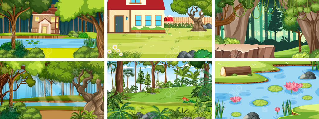 منظره طبیعی با درختان فراوان و برکه