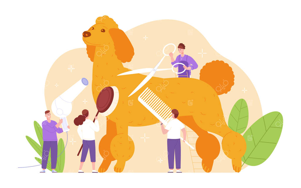 آرایش سگ‌ها: آرایشگاه حیوانات خانگی برای مراقبت و زیبایی سگ‌ها (تصویر وکتور)