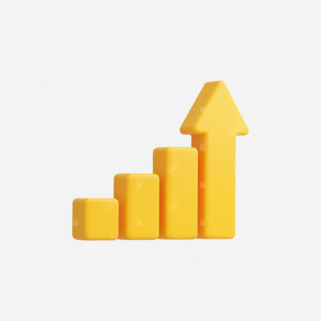 نمودار میله‌ای زرد و مینیمالیستی با فلشی به سمت بالا نشان‌دهنده رشد.