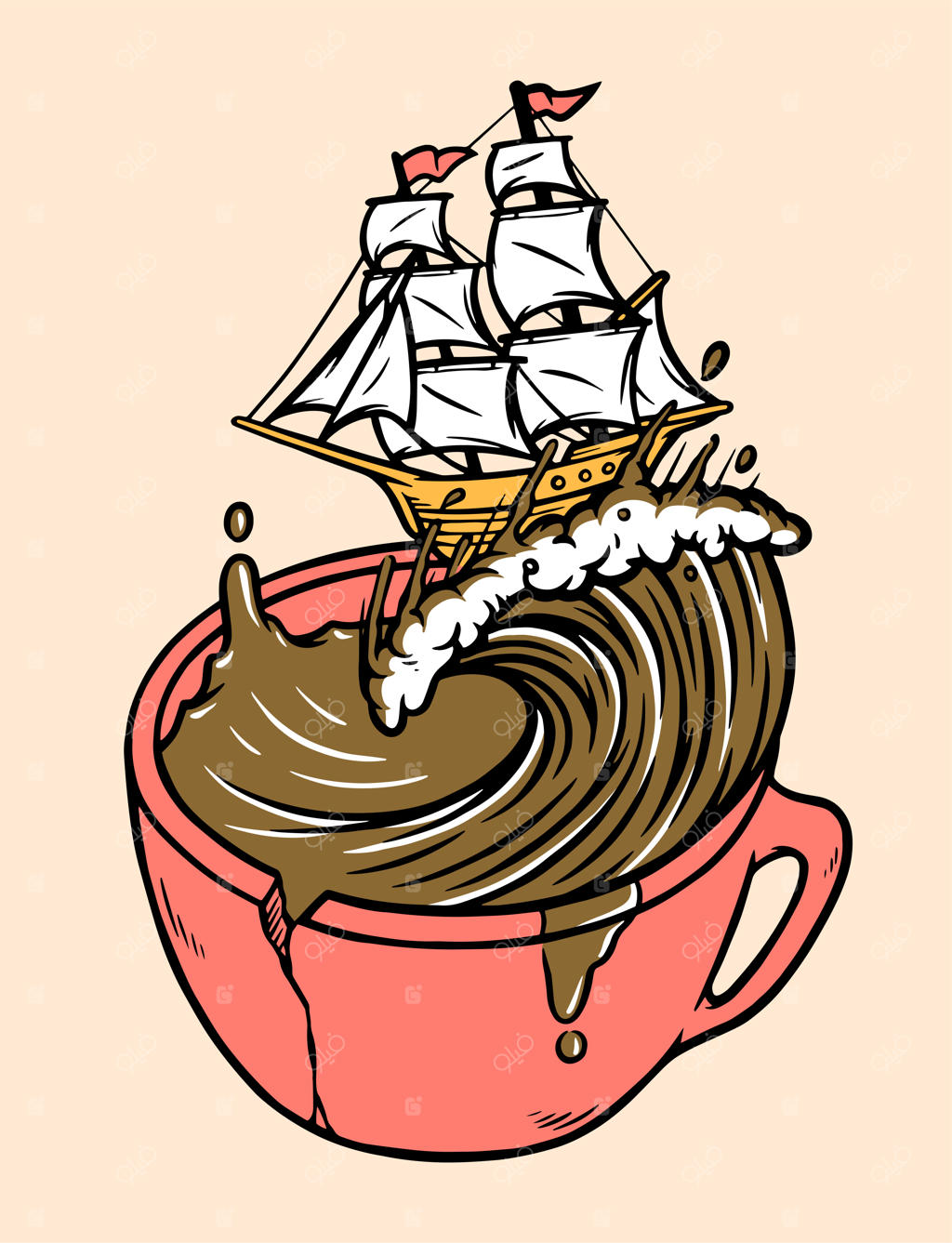 تصویرسازی قهوه و بادبان