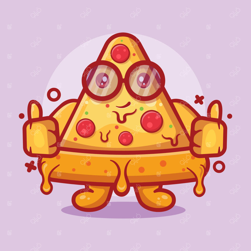 کاراکتر کارتونی پیتزای بامزه با ژست لایک و طراحی فلت