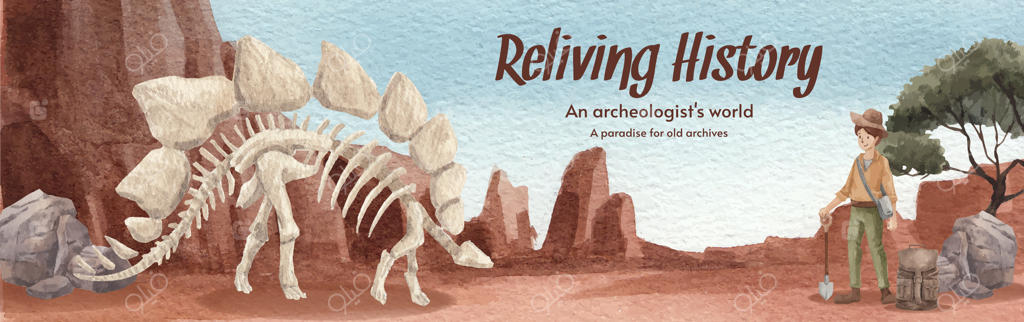 الگوی تبلیغات فیس‌بوک با مفهوم باستان‌شناس فسیل به سبک آبرنگ