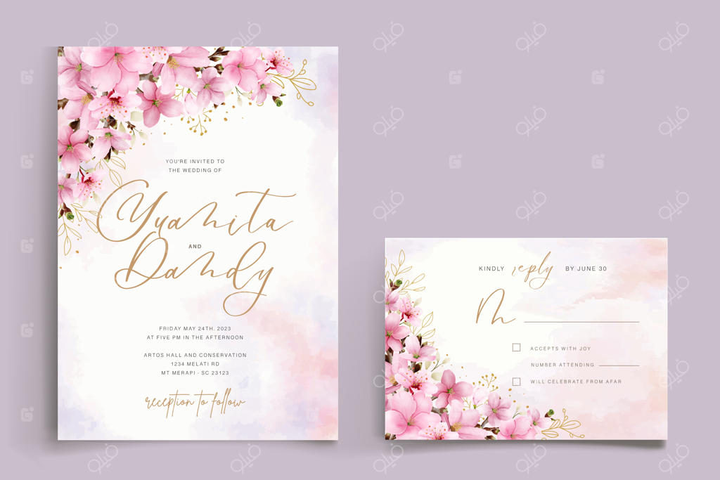 قالب کارت دعوت شکوفه‌های گیلاس