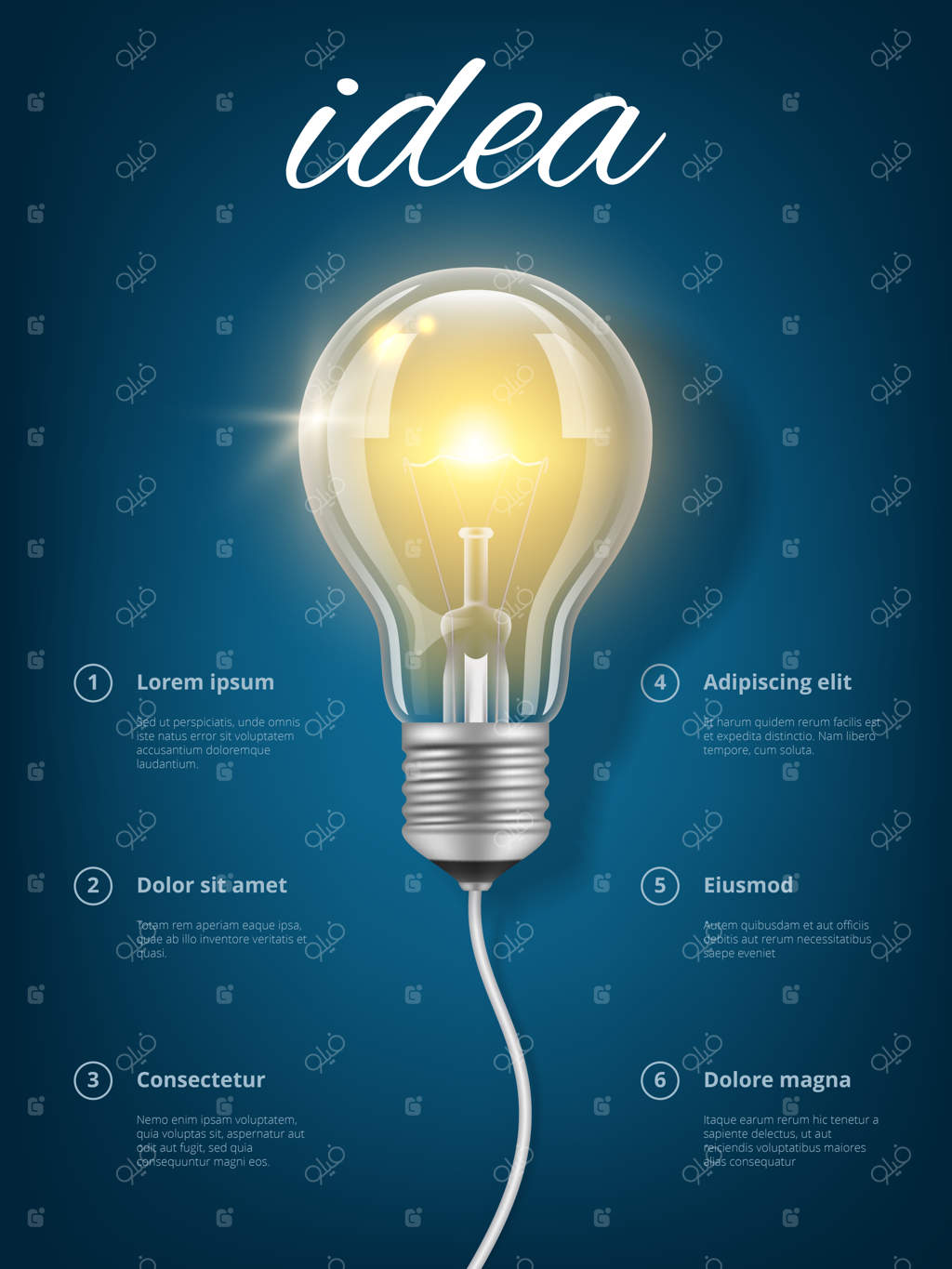 ایده لامپ: مفهوم کسب‌وکار خلاق با تصویر لامپ شیشه‌ای شفاف - پوستر آموزشی برای اندیشه و تفکر