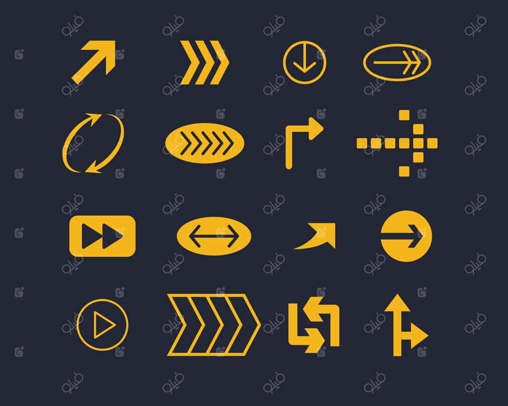 مجموعه‌ای از نمادهای فلش زرد روی زمینه تیره.