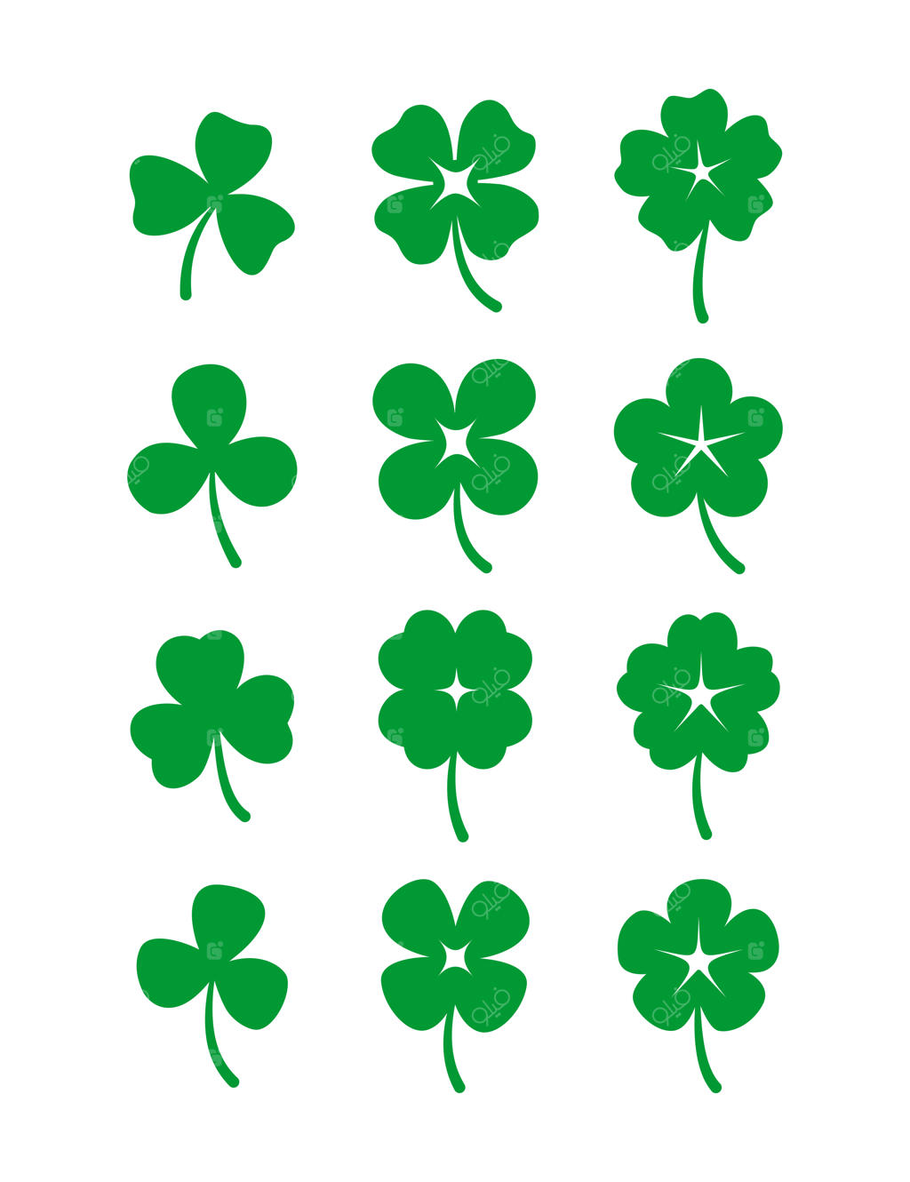 مجموعه آیکون وکتور برگ‌های شبدر سبز ایزوله