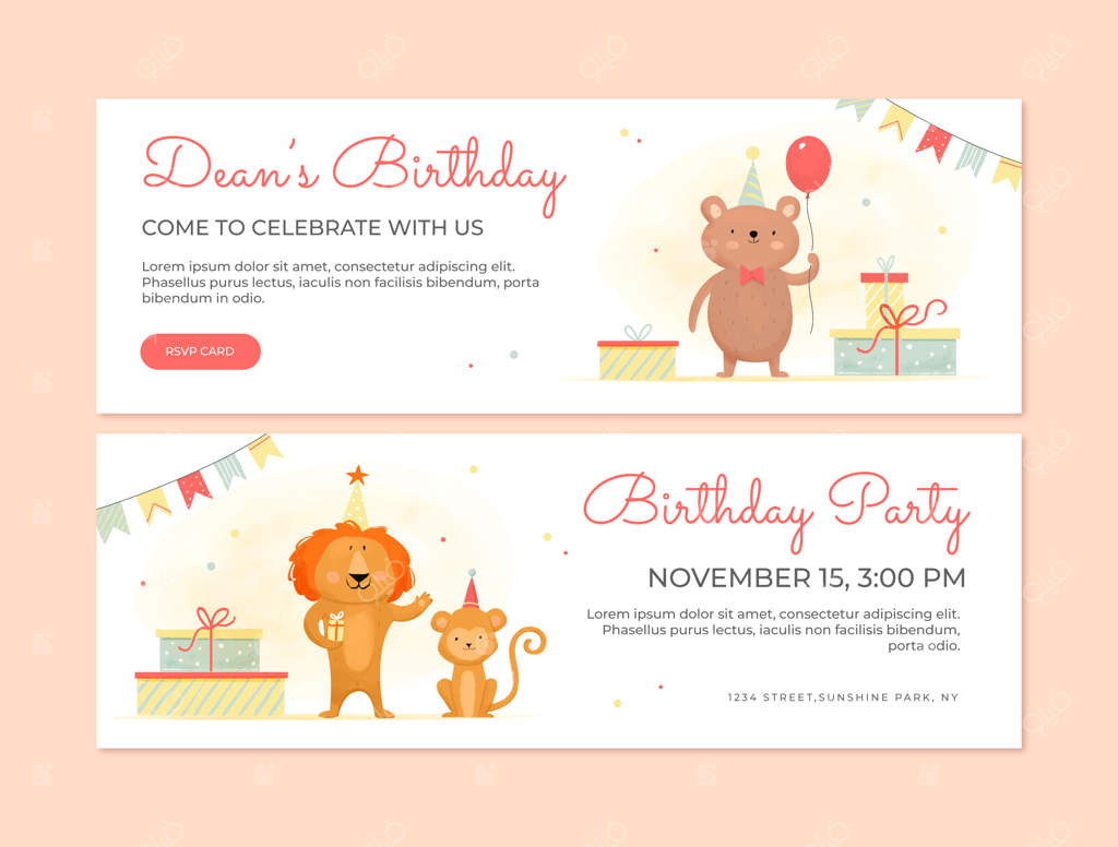 بنر افقی جشن تولد با آبرنگ