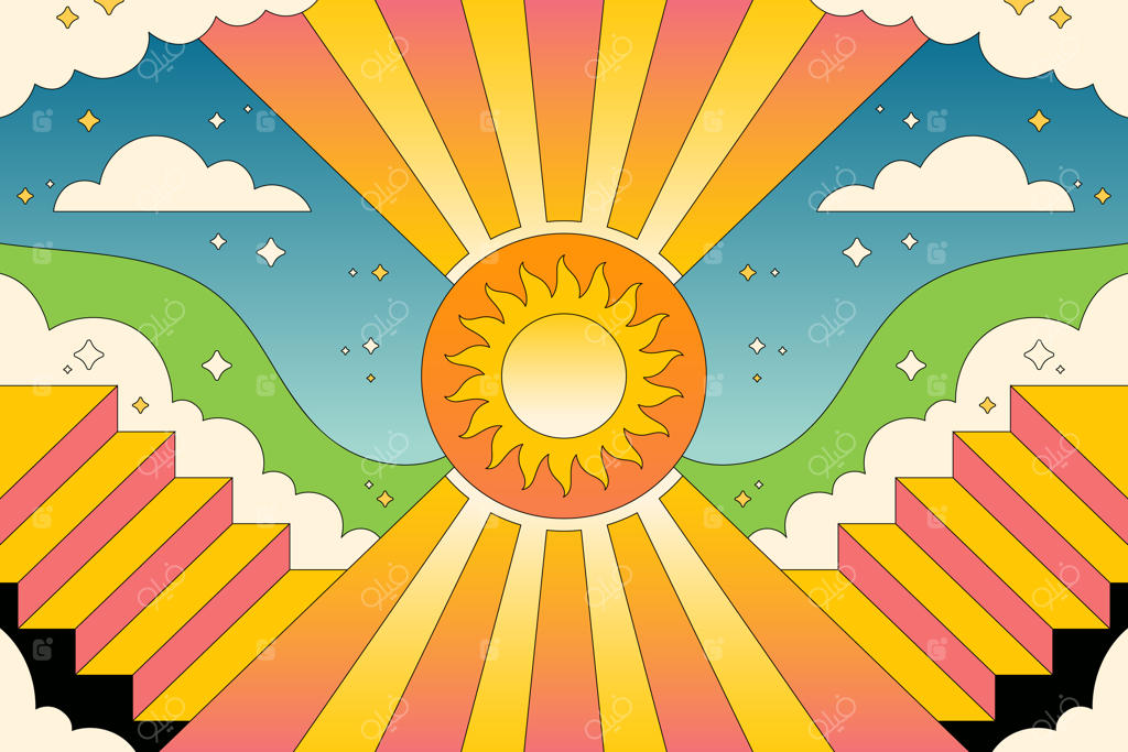 تصویر دستی خورشید به سبک رترو