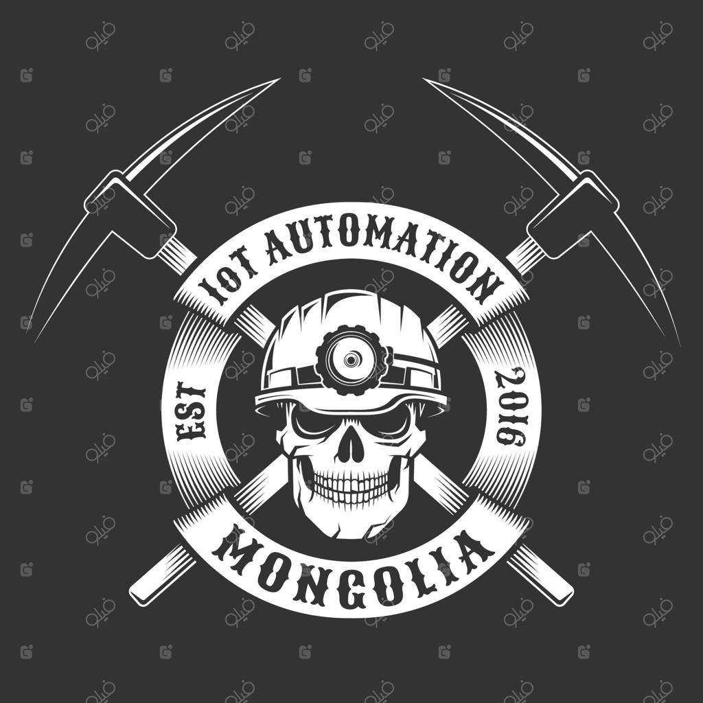 لوگوی وینتیج معدنچی زغال‌سنگ - کلنگ‌های ضربدری و روبان دایره‌ای. جمجمه با کلاه ایمنی معدن.