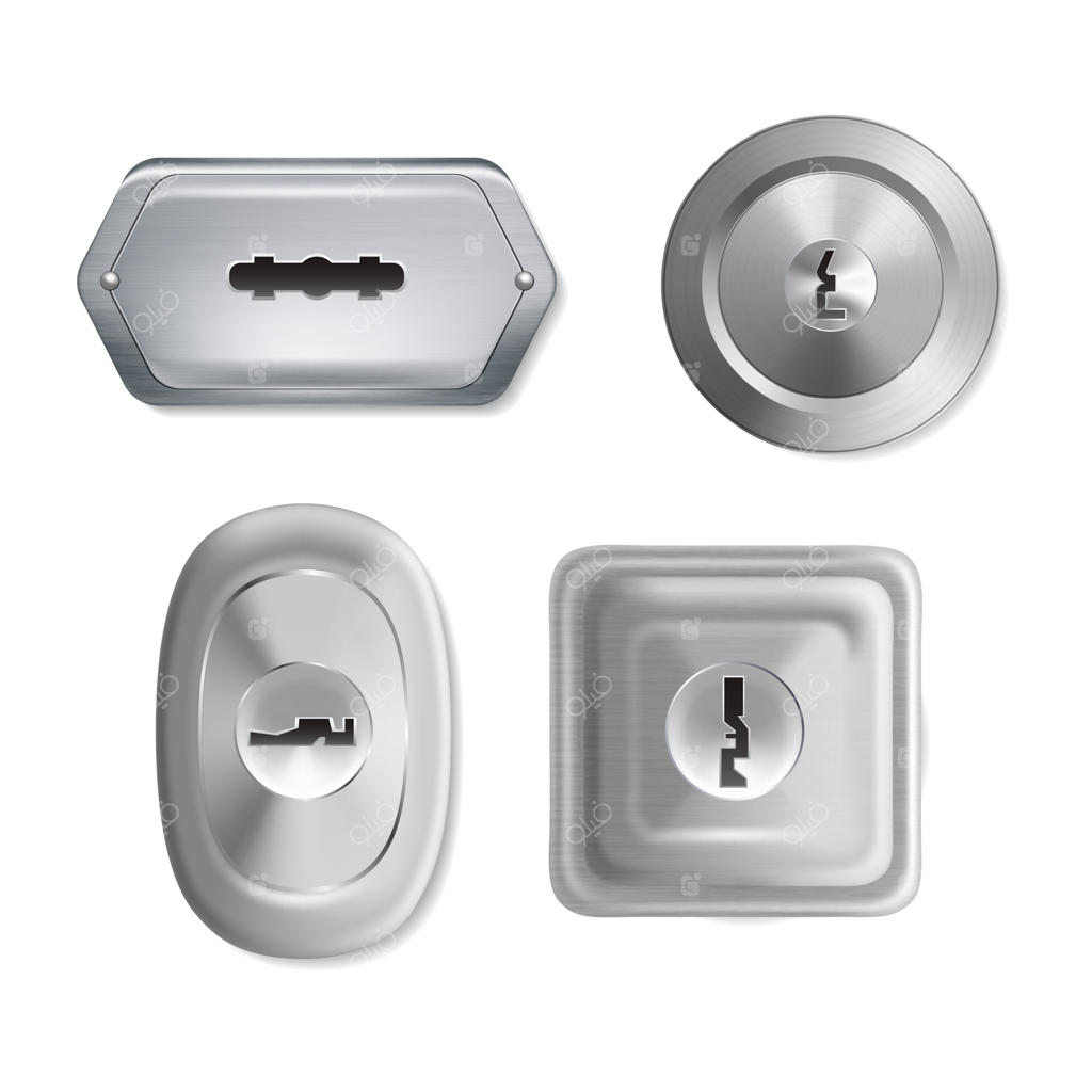 مجموعه‌ای از قالب‌های مختلف سوراخ کلید سه‌بعدی و واقعی. وکتور