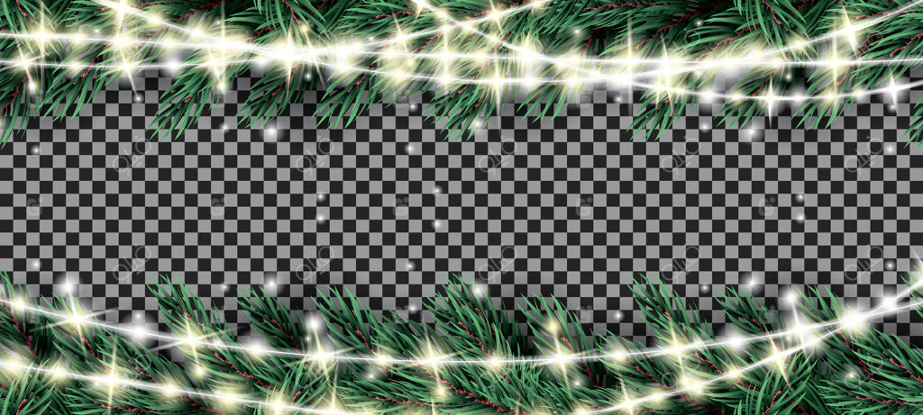 شاخه‌های کاج با تزیینات درخشان