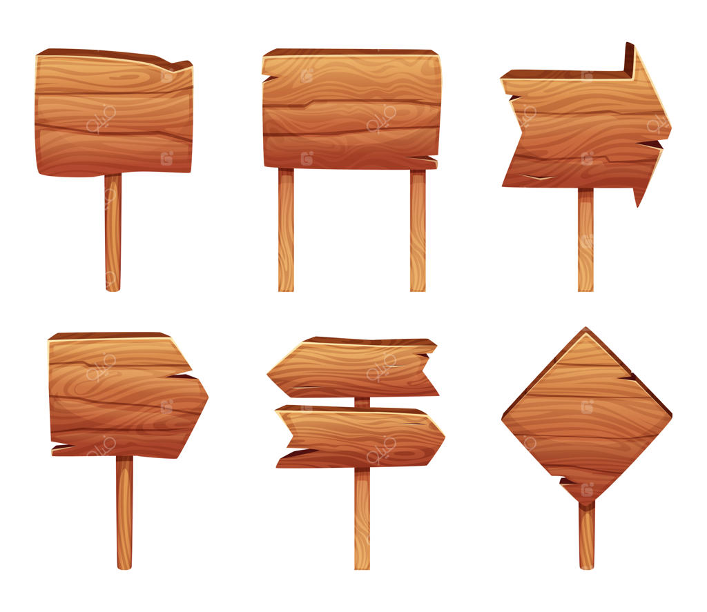 تابلوهای راهنمایی چوبی بر روی زمینه سفید