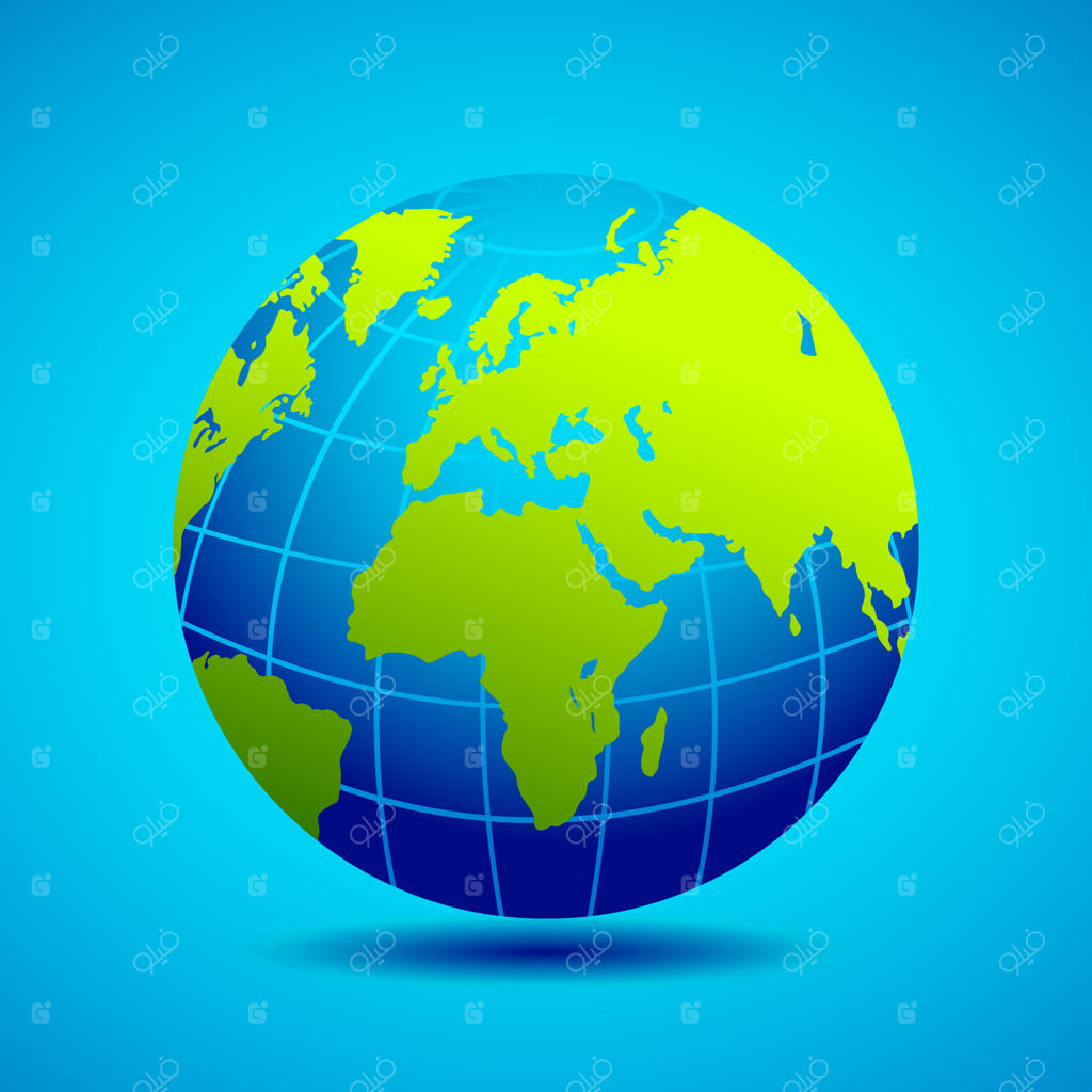 تصویر برداری واقعی از کره زمین با رنگ های آبی و سبز، ایزوله شده