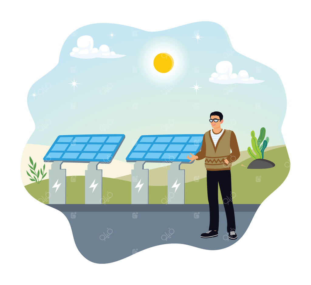 منبع انرژی الکتریکی سازگار با محیط زیست و پایدار با استفاده از پنل‌های خورشیدی.