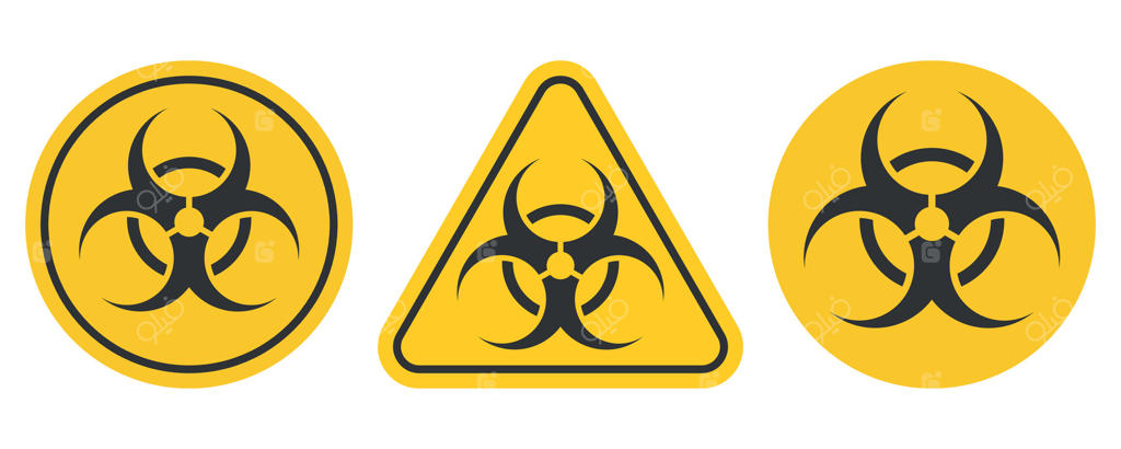 مجموعه علائم هشدار بیولوژیکی به رنگ زرد و سیاه: نمادهای مواد خطرناک برای ایمنی در آزمایشگاه، ضایعات سمی، آلودگی شیمیایی و خطر عفونت