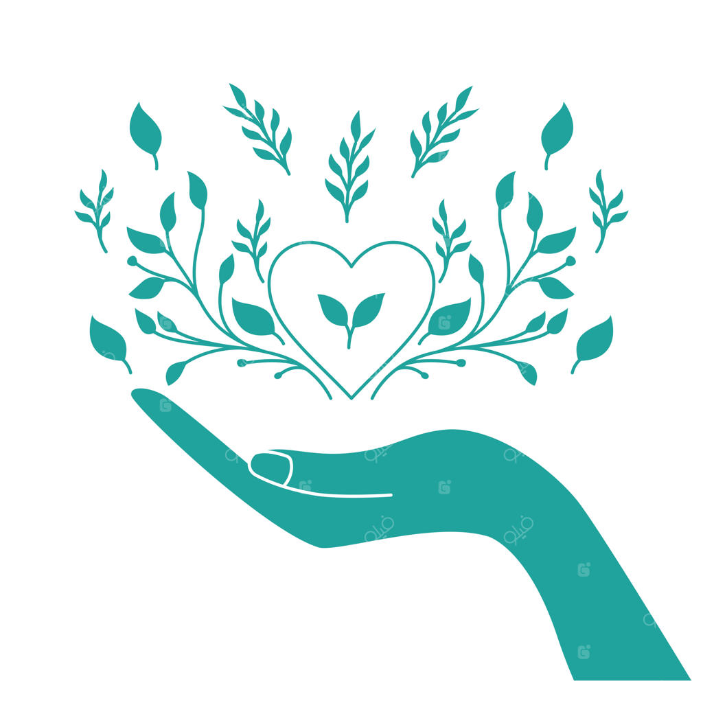 دست باز با قلب محبت و تزئینات گل به عنوان نمادی از نگهداری از طبیعت و صلح
