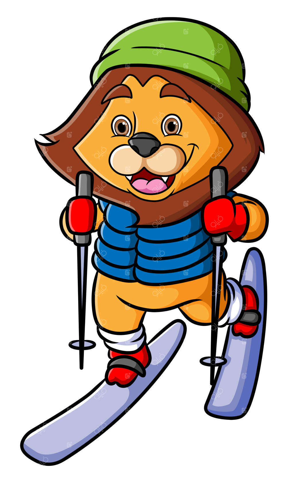 شیر حرفه‌ای در حال اسکی بازی است