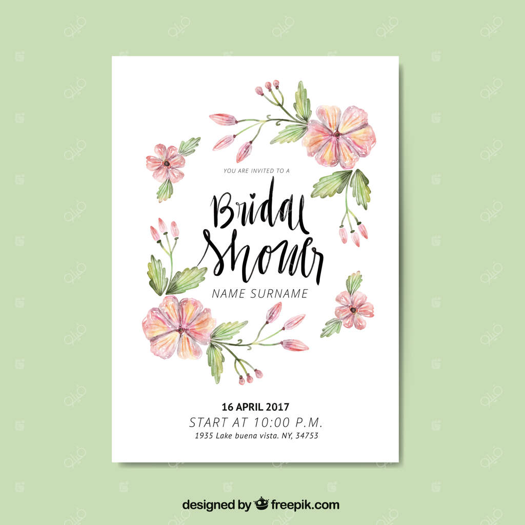 دعوت‌نامه زیبا برای جشن خداحافظی مجردی با گل‌های آبرنگی