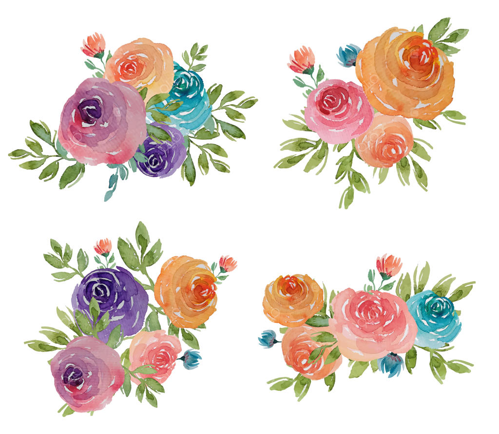 مجموعه‌ای از آرایش‌ دسته گل‌های آبرنگی