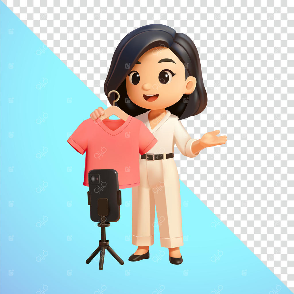 فروش لباس زنانه به صورت زنده در شبکه‌های اجتماعی، سه‌بعدی. مناسب برای شبکه‌های اجتماعی و کسب‌وکار