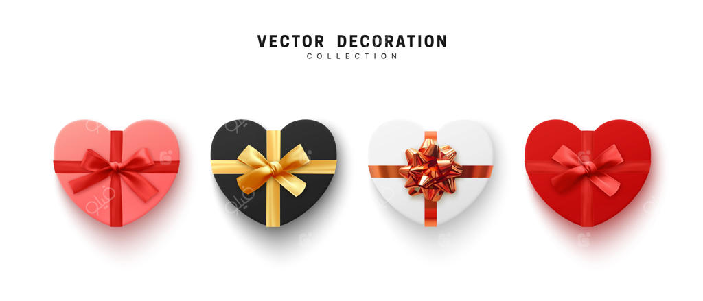 جعبه کادویی قلبی شکل با پاپیون: طراحی سه‌بعدی واقع‌گرایانه جعبه سورپرایز. عناصر تزئینی جشن. کادو دور سفید. تصویر وکتور