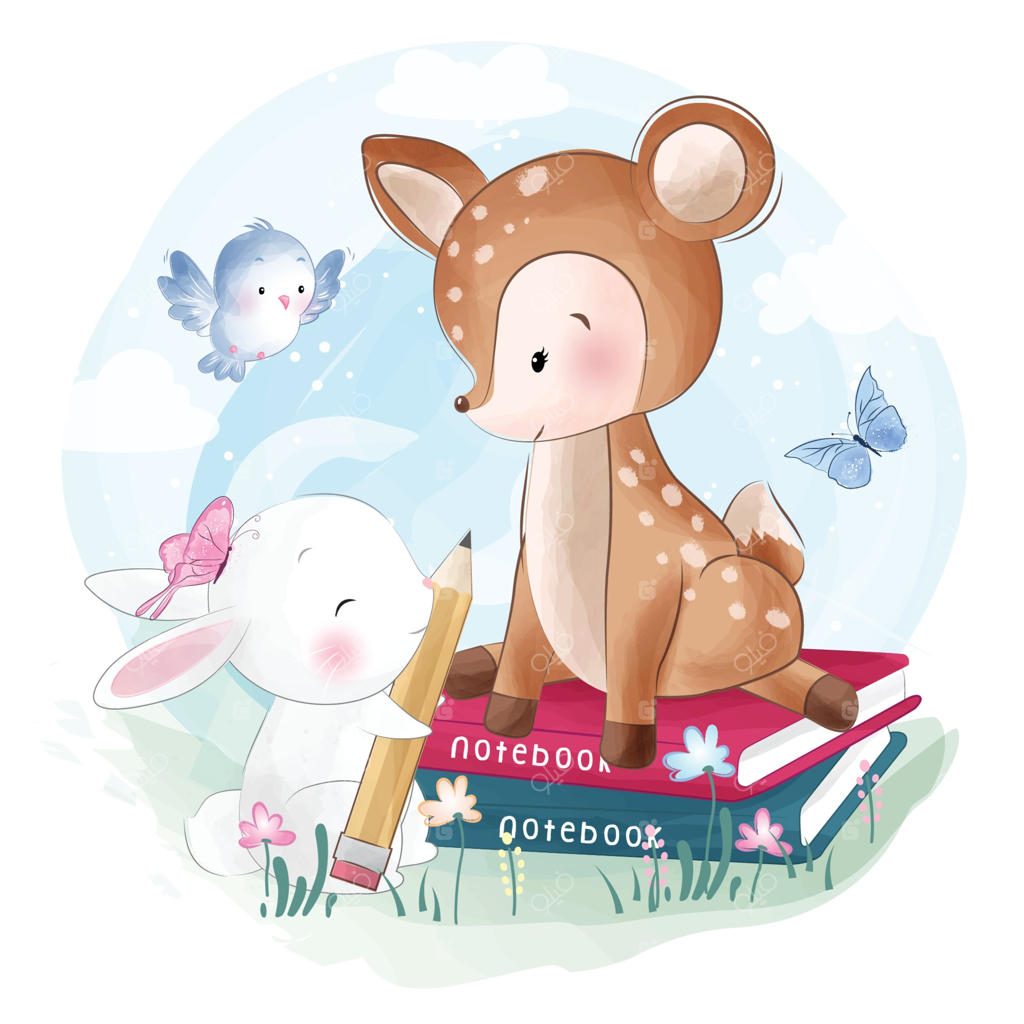 تصویرسازی گوزن و خرگوش بامزه