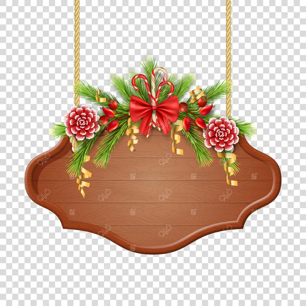 تابلوی کریسمس و سال نو آویزان شده به طناب‌ها