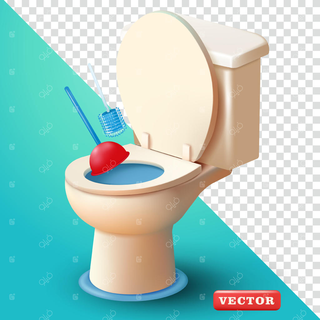 توالت و پمپ لاستیکی توالت، سه‌بعدی. مناسب برای بهداشت و عناصر طراحی