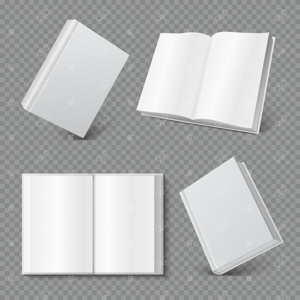 طرح جلد کتاب: پوشه کتاب واقعی و خالی، سطح بروشور سفید، مجله کاغذی بی‌متن