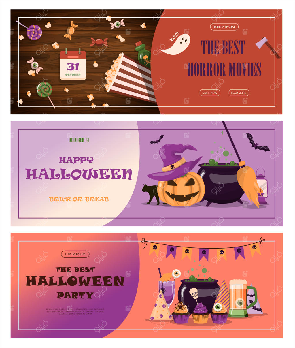 بنر برداری برای طراحی قالب کارتونی هالووین، مناسب برای تبلیغات فروش و دعوت‌نامه مهمانی‌ها