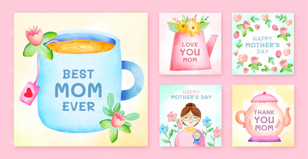 مجموعه پست‌های اینستاگرام روز مادر با طرح آبرنگی