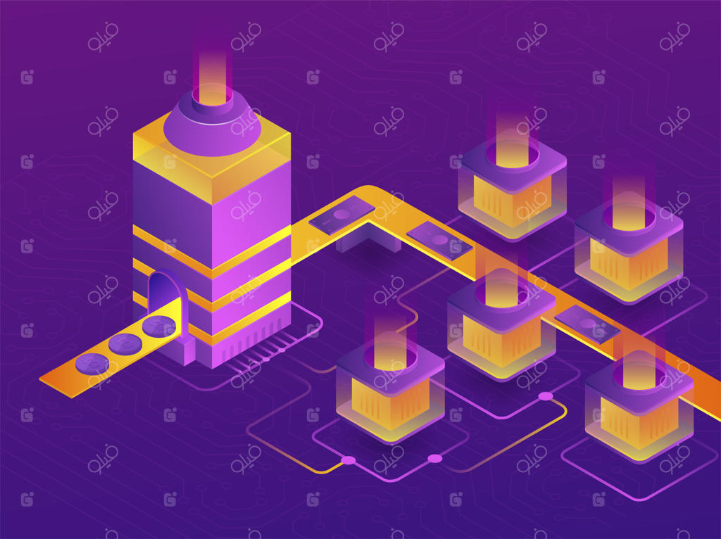 مزرعه استخراج ارز دیجیتال: تولید بیت‌کوین به صورت سه‌بعدی و ایزومتریک