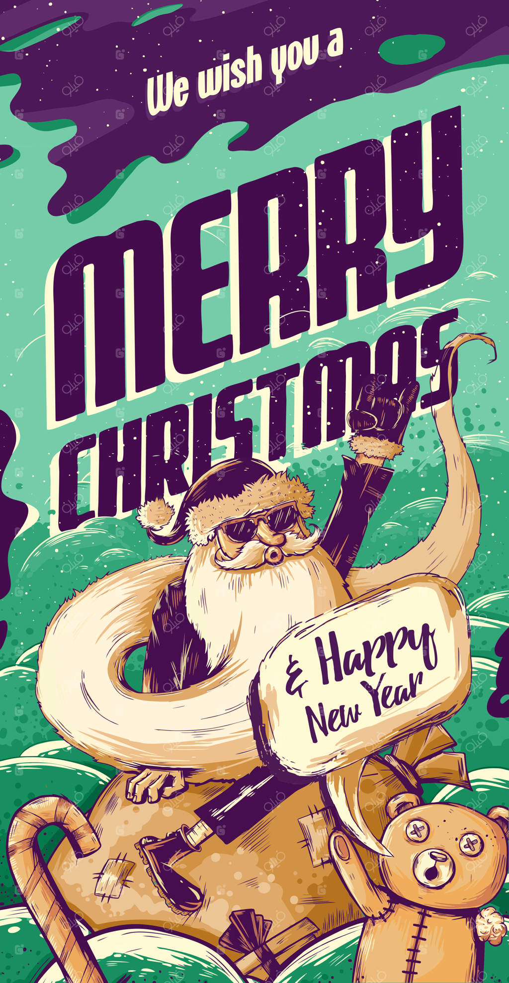 کارت تبریک کریسمس هیپستر با بابانوئل - تصویر برداری